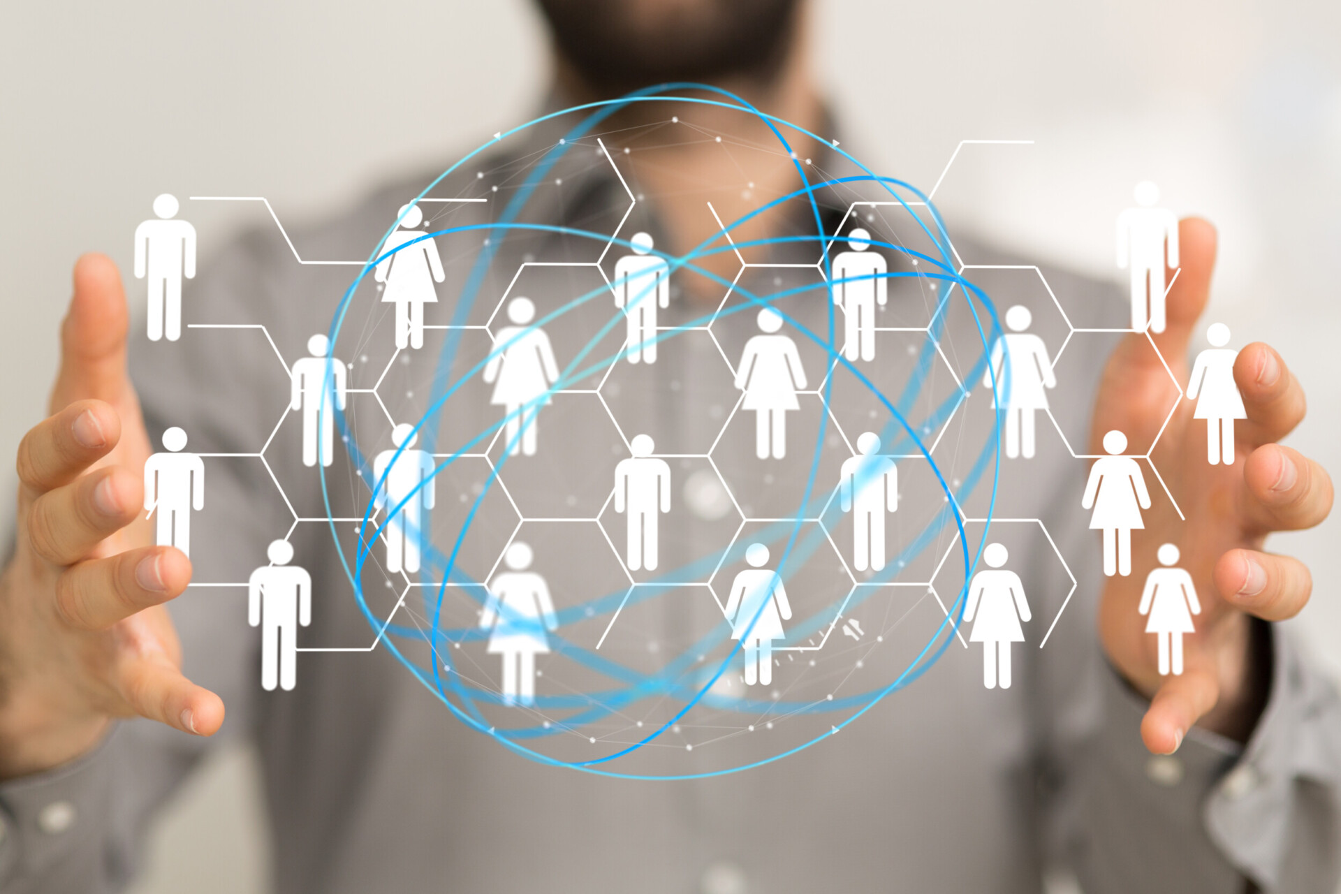 digital illustration of the network and data concept in the hands in 3d